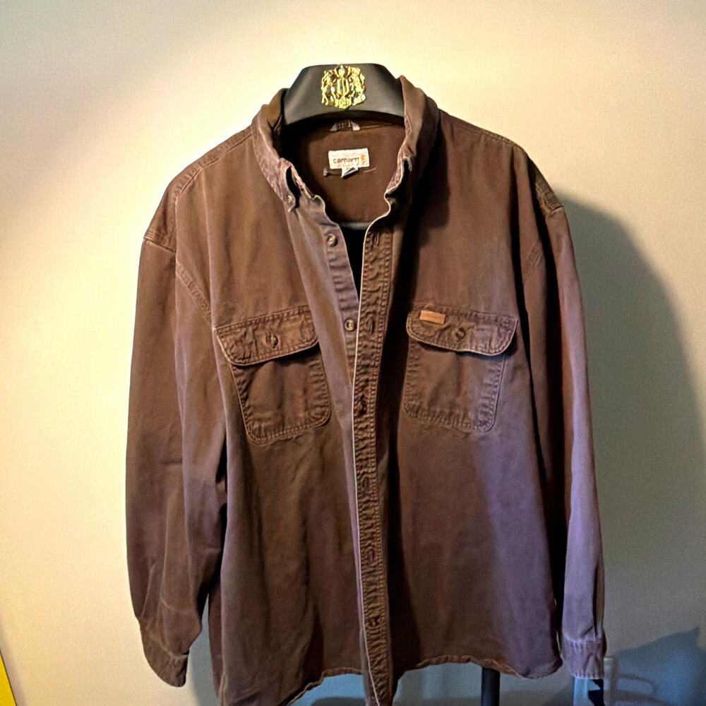 Carhartt Men's Brown Button Front Heavyweight Work Shirt Jacket w/ Pockets 4XL